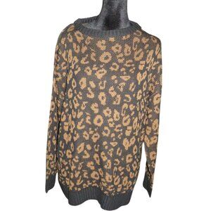 Nicole Miller 100% Acrylic Cheetah Print Black & Tan Knit Sweater XL